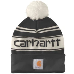 Carhartt KNIT POM POM CUFFED LOGO BEANIE Black