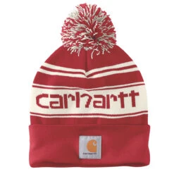 Carhartt KNIT POM POM CUFFED LOGO BEANIE Red/Winter White Marl