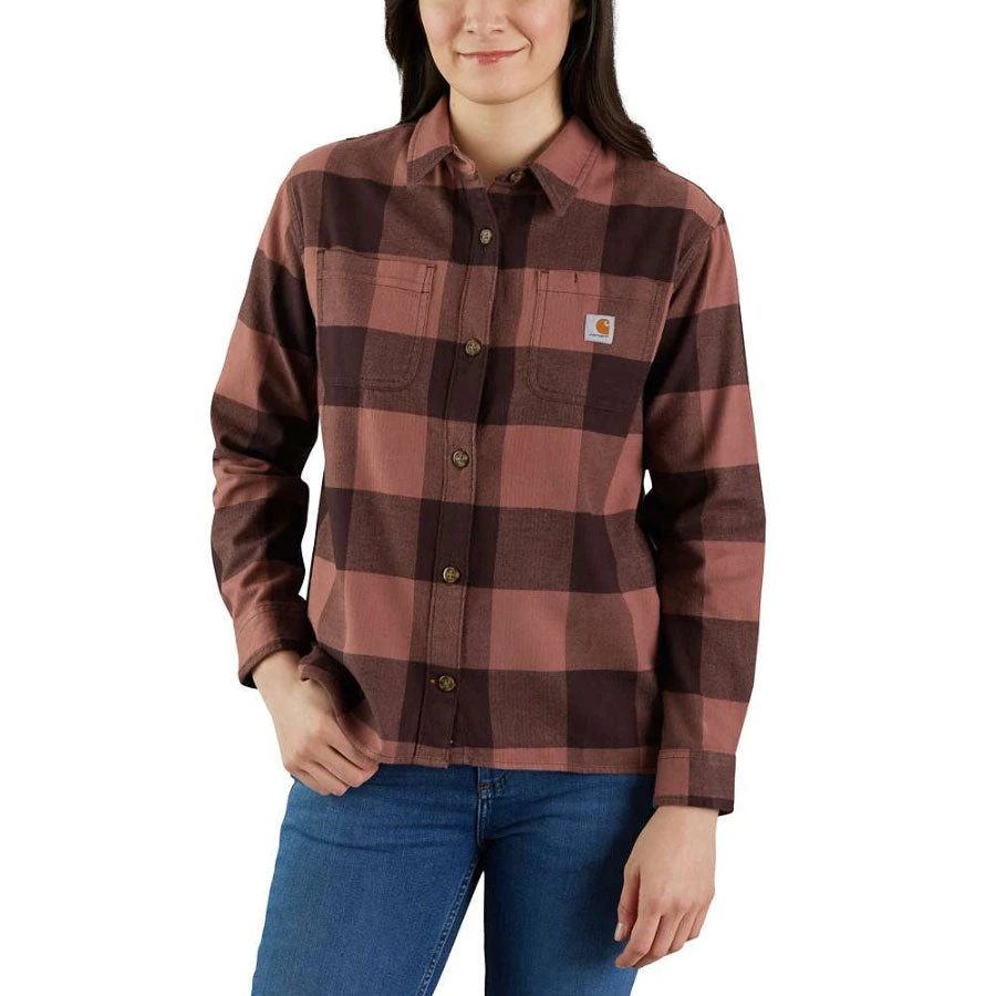 Carhartt WOMENS LOOSE FIT FLANNEL LONG-SLEEVE PLAID SHIRT Blackberry - Image 2