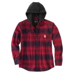 Carhartt FLEECE LINED HOODED FLANNEL SHIRT JAC Oxblood