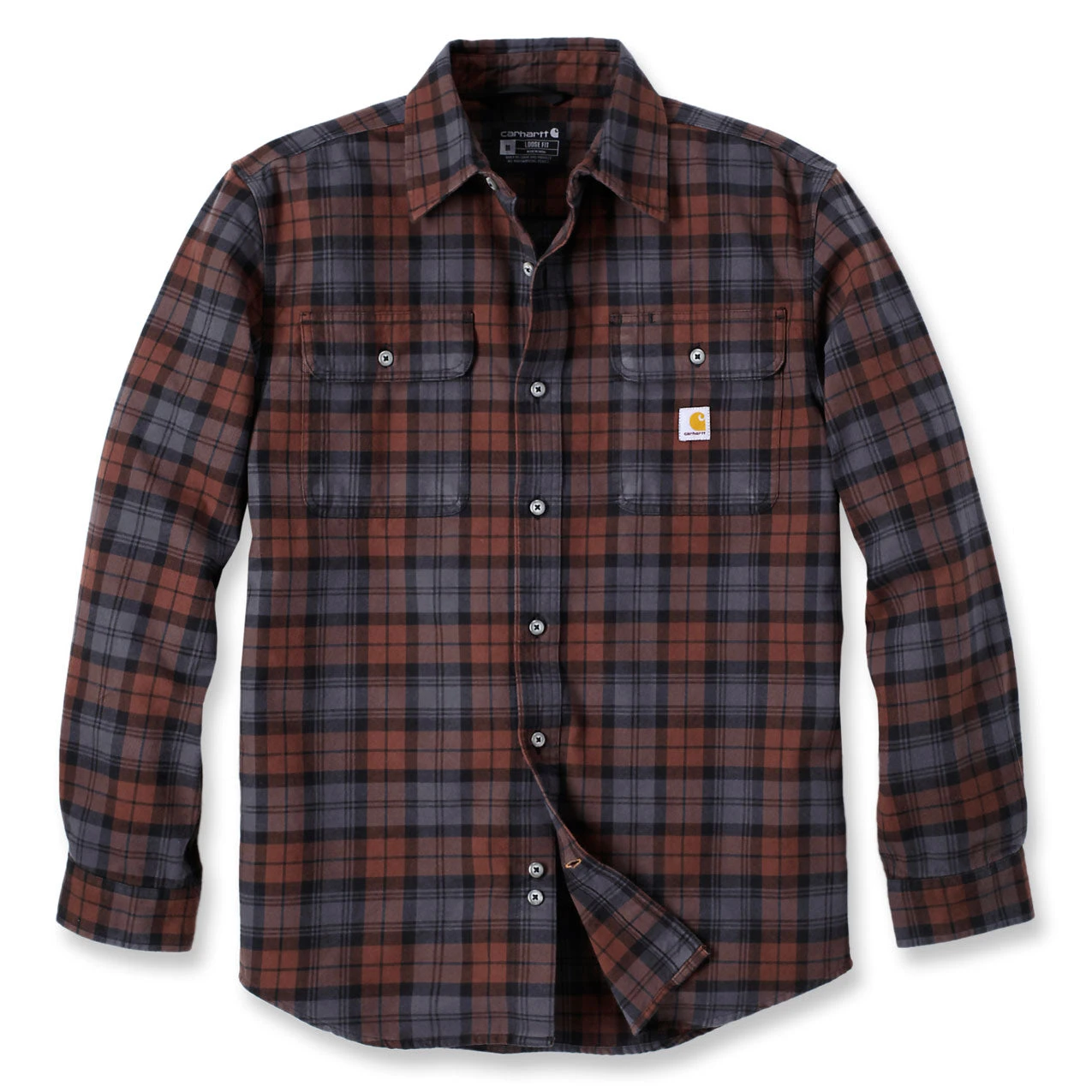 Carhartt LOOSE FIT HEAVYWEIGHT PLAID FLANNEL SHIRT Mocha