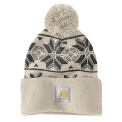 Carhartt KNIT POM CUFFED JACQUARD BEANIE Oat Milk