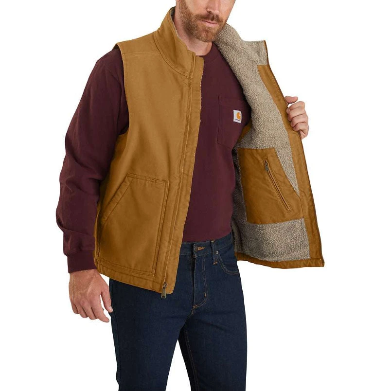LOOSE FIT WASHED DUCK SHERPA-LINED MOCK-NECK VEST Carhartt Brown - Image 4